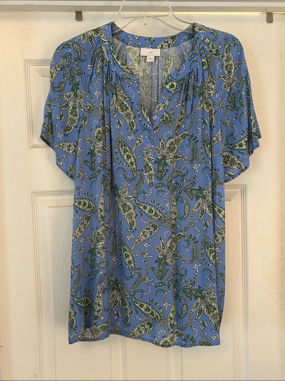 J. Jill Blue Paisley Short Sleeve V-Neck Blouse